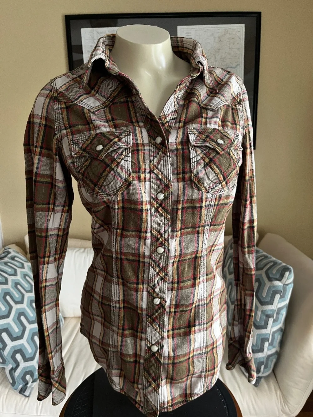 True Religion Pearl Snap Western Plaid Flannel Shirt Long Sleeve - Picture 1 of 6